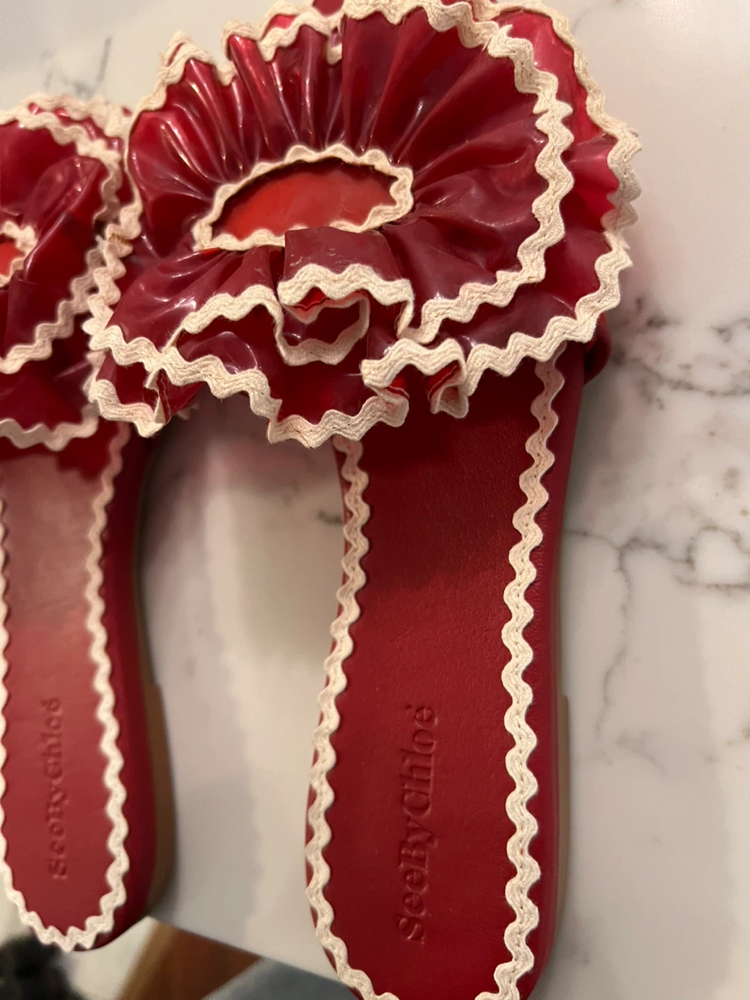 See By Chloé Red Ruffle Sandals Size 38