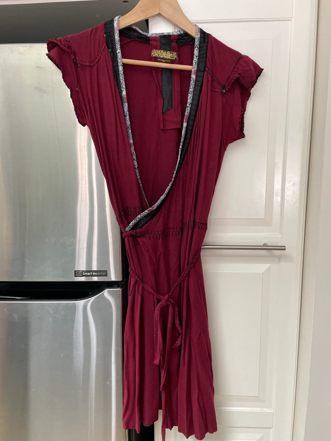 Maroon Wrap Dress with Embellished Trim