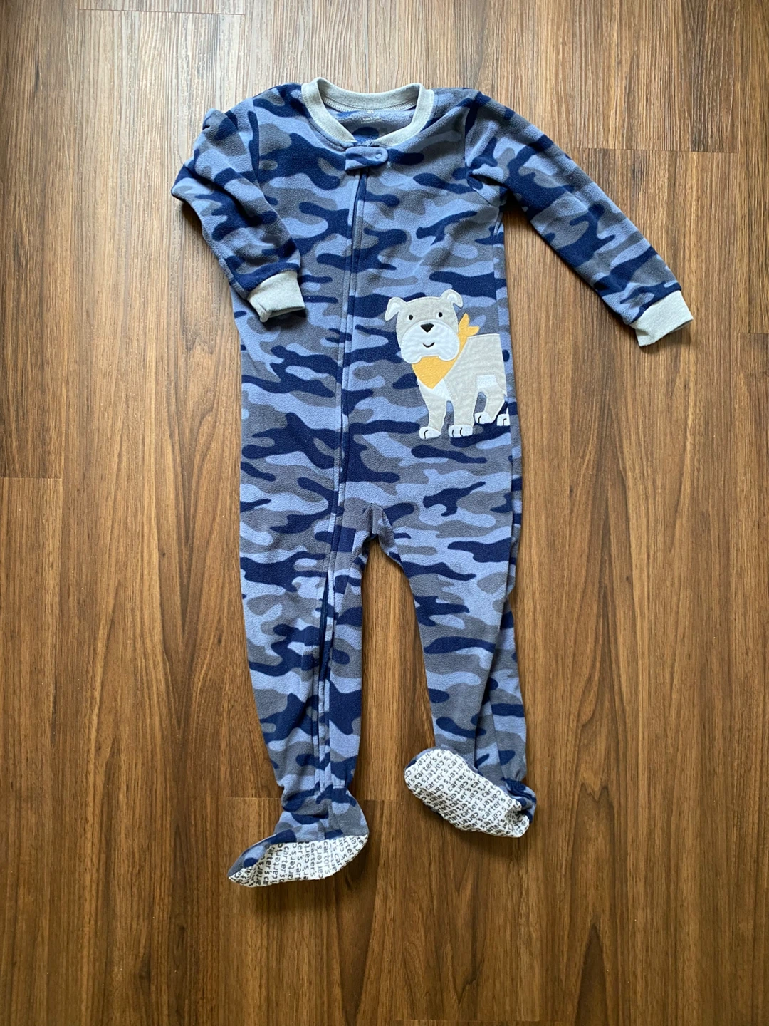 Carter's Blue Camo Bulldog Fleece Footed Pajamas 3T