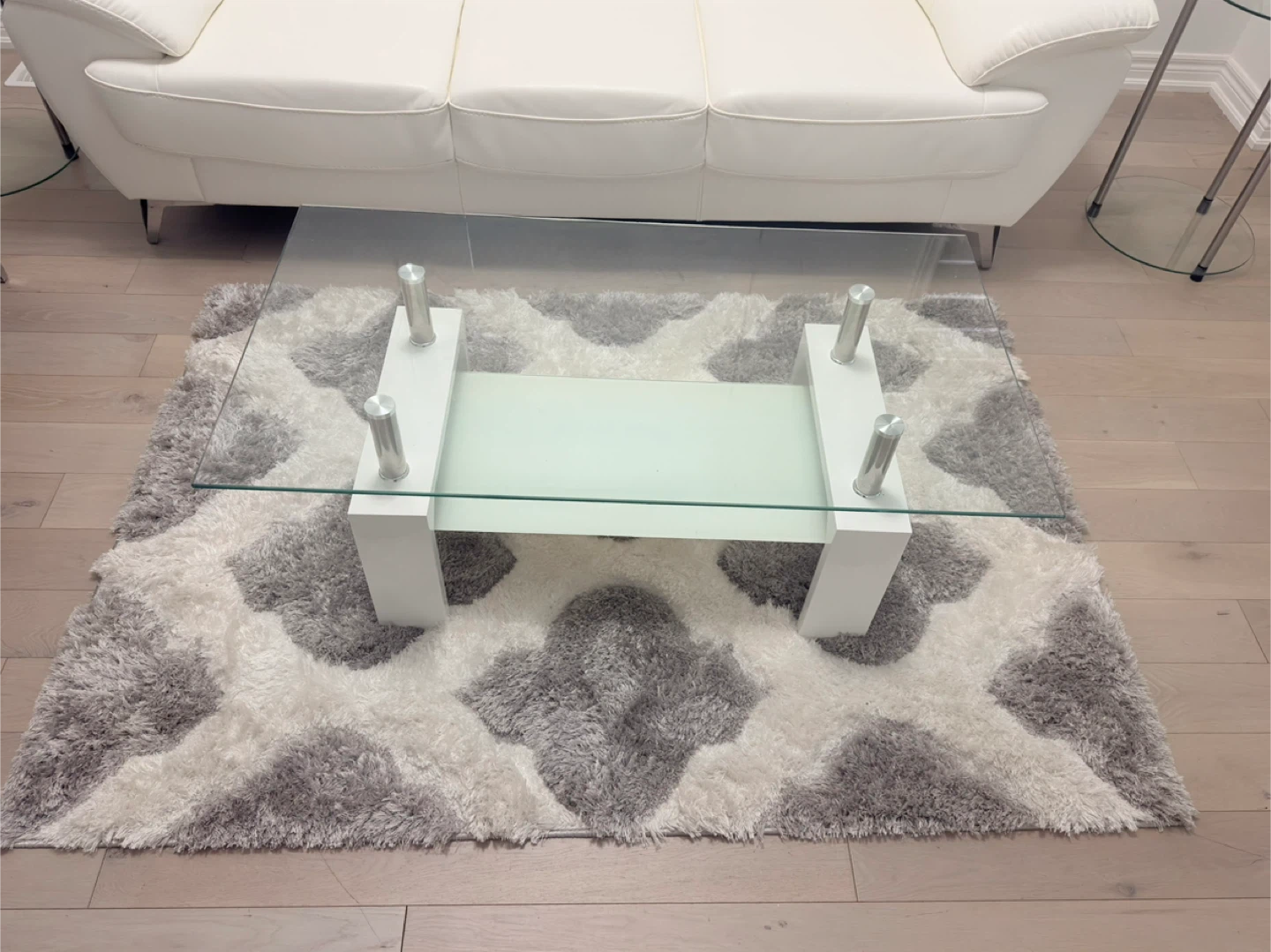 MOVING SALE! Modern Glass and White Coffee Table