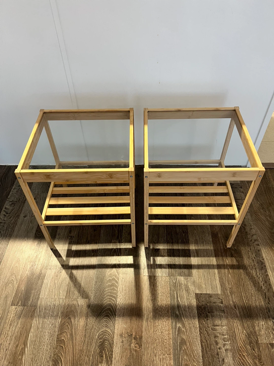IKEA NESNA Bamboo Glass Side Tables