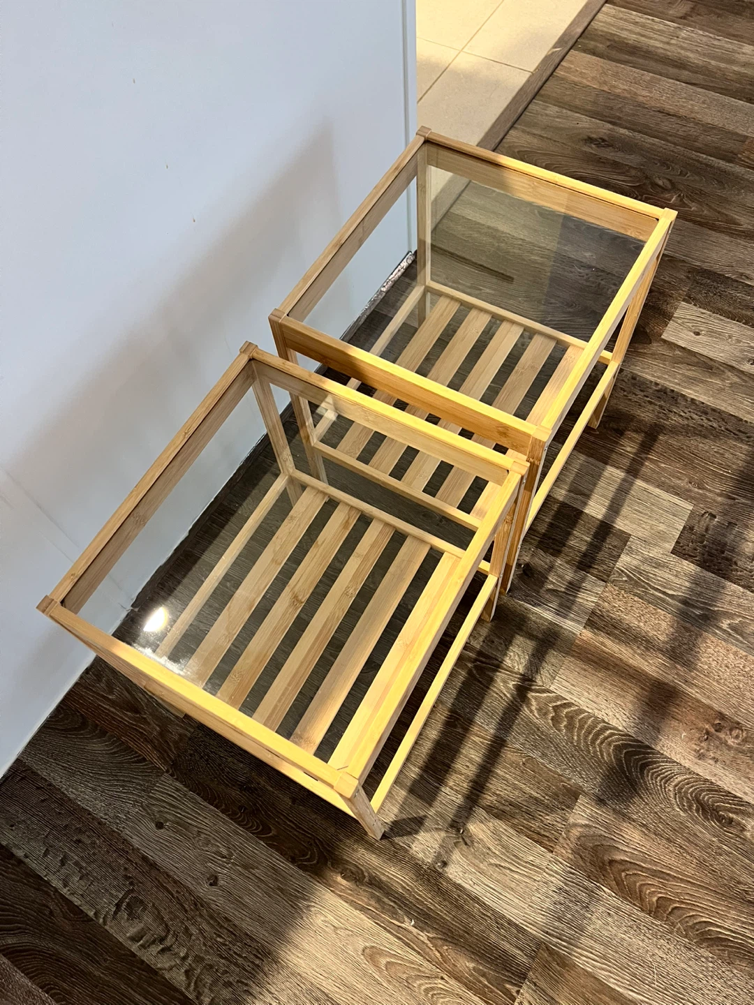 IKEA NESNA Bamboo Glass Side Tables - photo 2