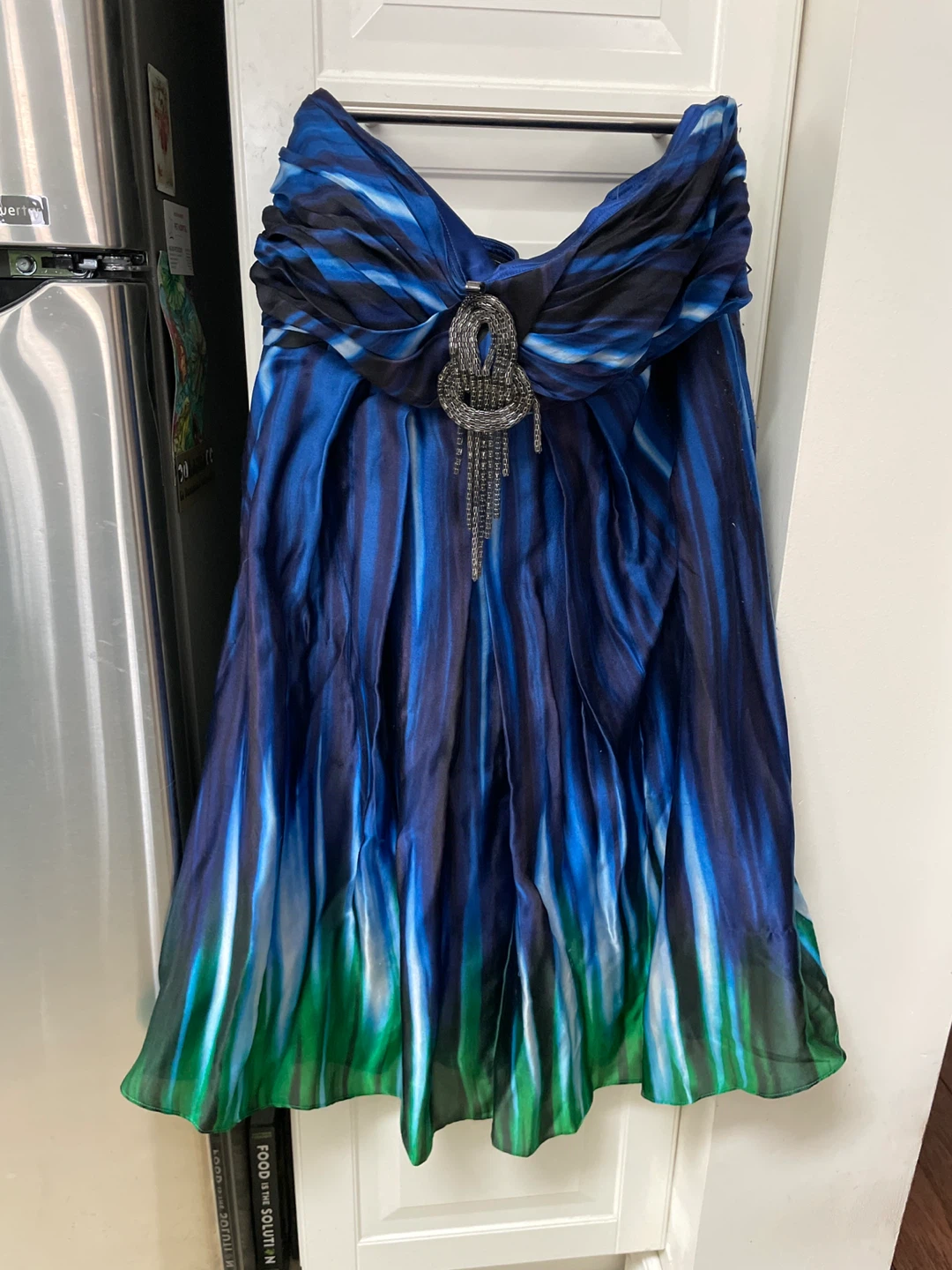 Strapless Blue & Green Ombre Dress with Embellishment
