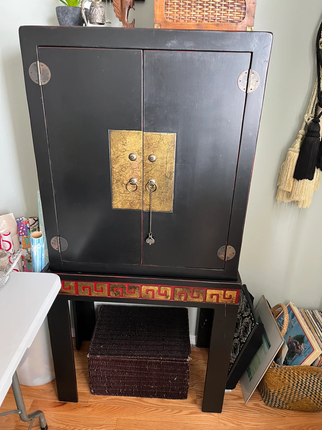 Needs to be gone by tomorrow Black cabinet with gold accents