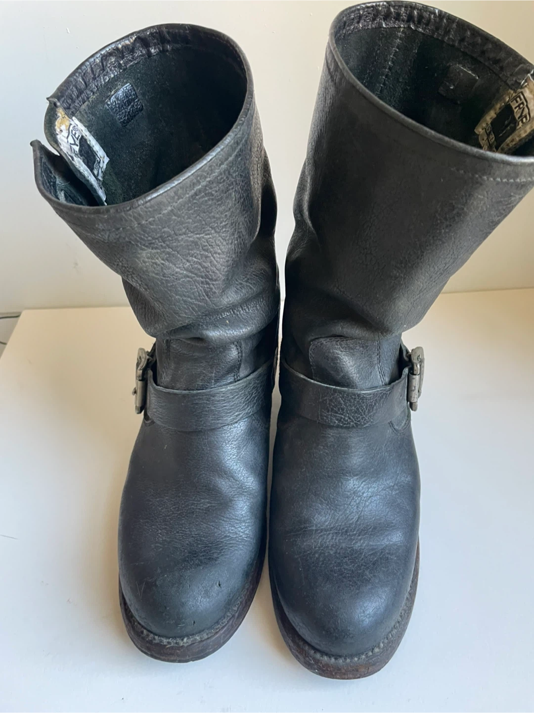 FRYE Black Leather Buckle Motorcycle Boots - photo 3