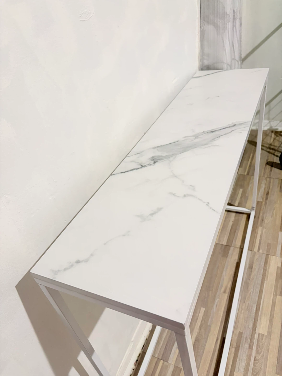 White Marble Top Console Table with White Metal Frame
