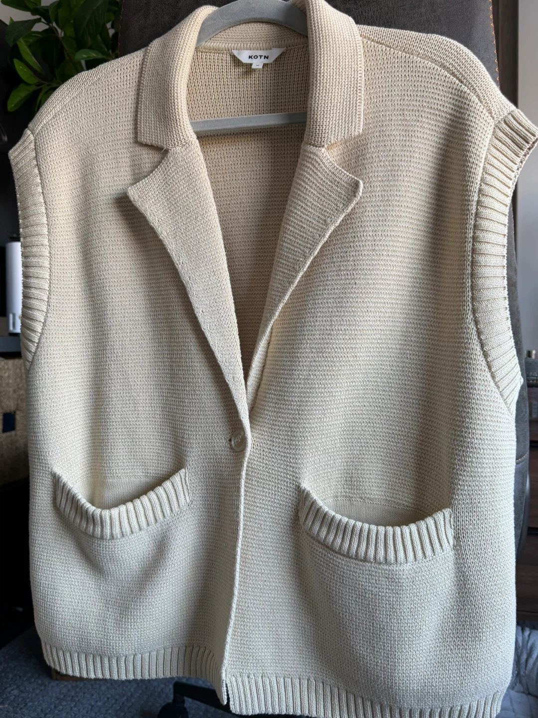 KOTN Women's Fine Knit Vest - Cream - Size M - photo 2