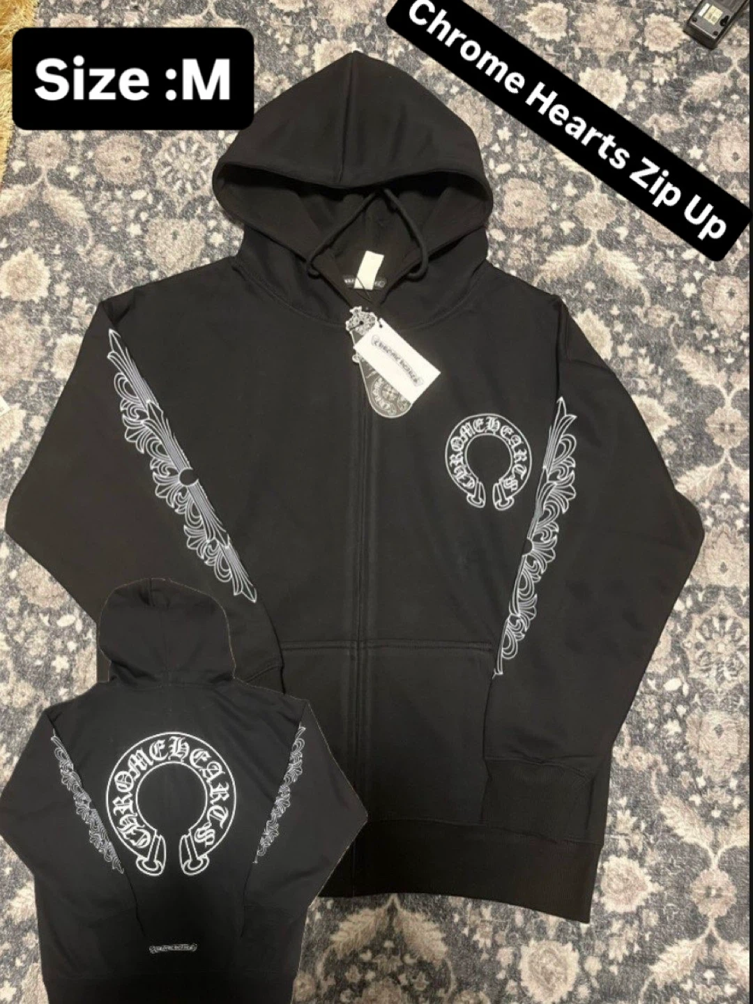 Chrome Hearts Black Zip Up Hoodie - Size M