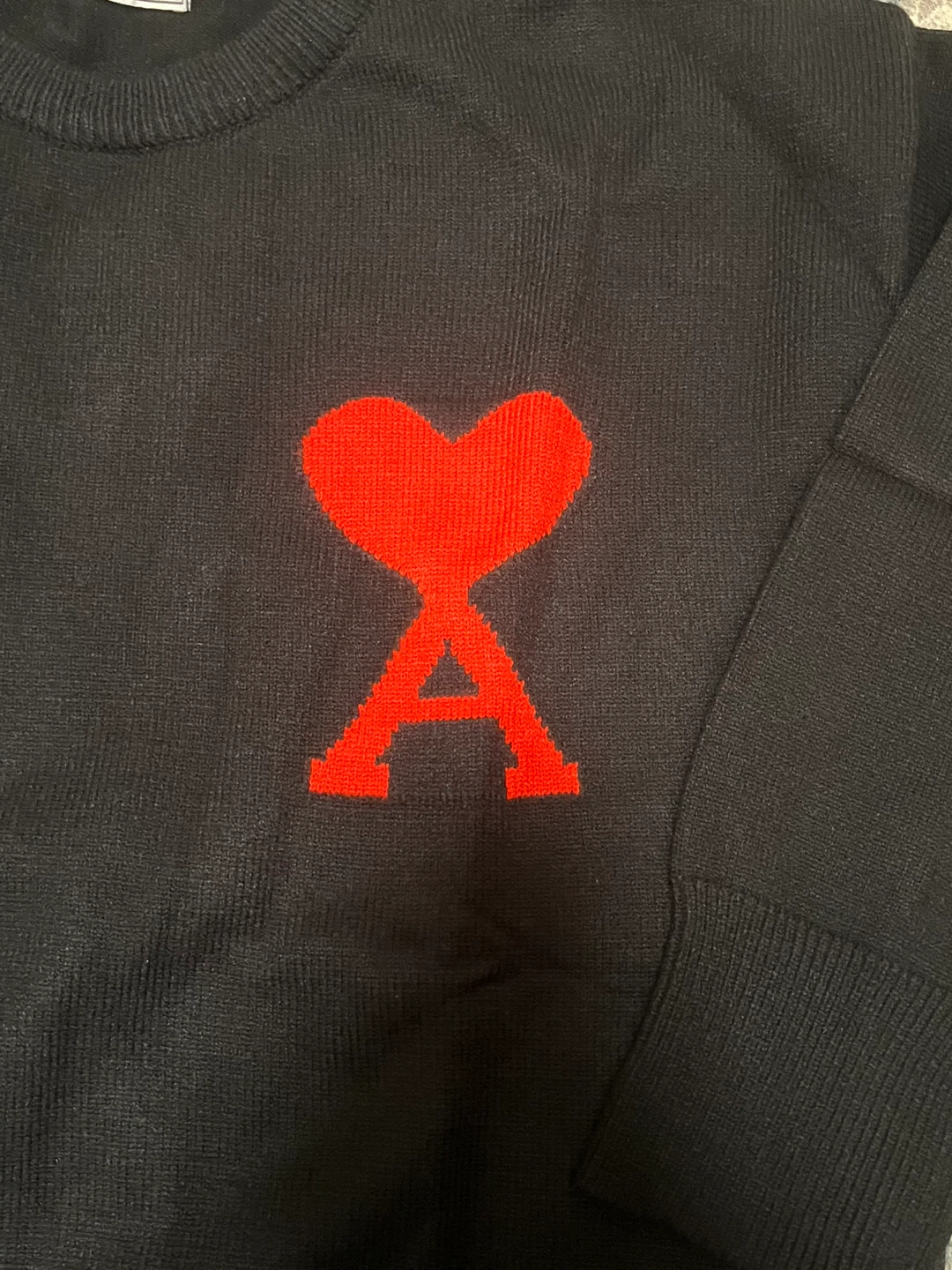 AMI Paris Black Sweater with Red Ami de Coeur Logo - photo 3