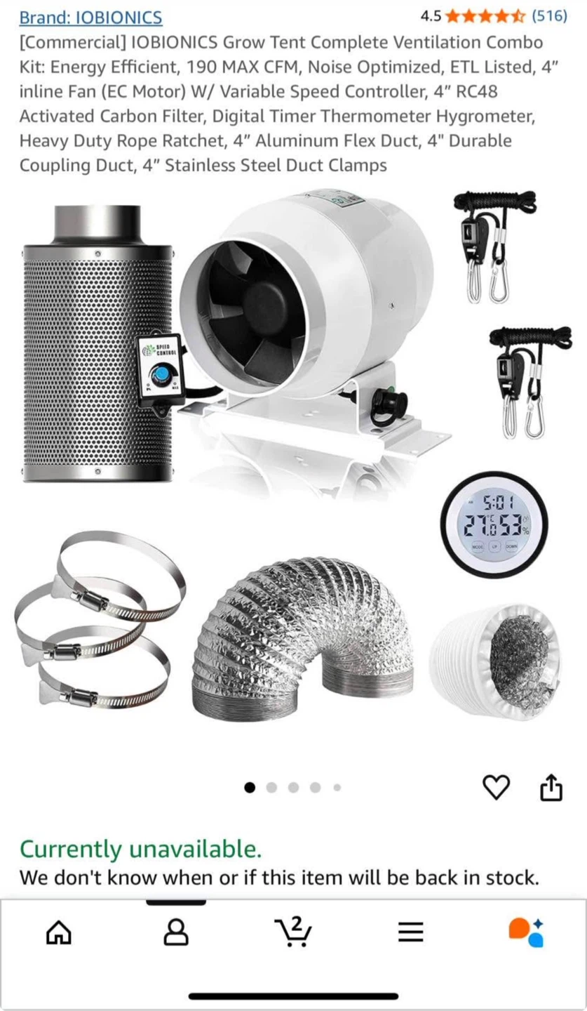 IOBIONICS Grow Tent Ventilation Combo Kit