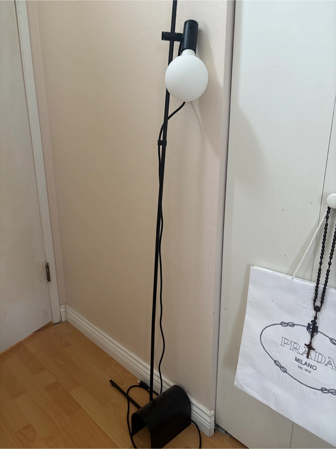 Black Floor Lamp with Frosted Globe Shade