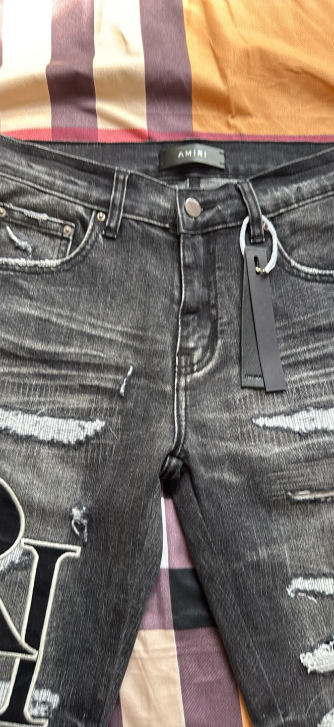 AMIRI Distressed Logo Jeans Black - photo 2