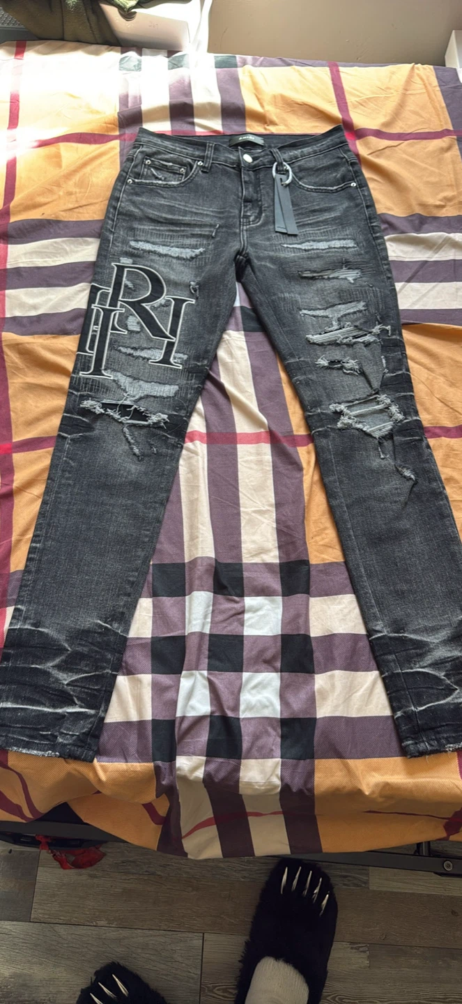 AMIRI Distressed Logo Jeans Black