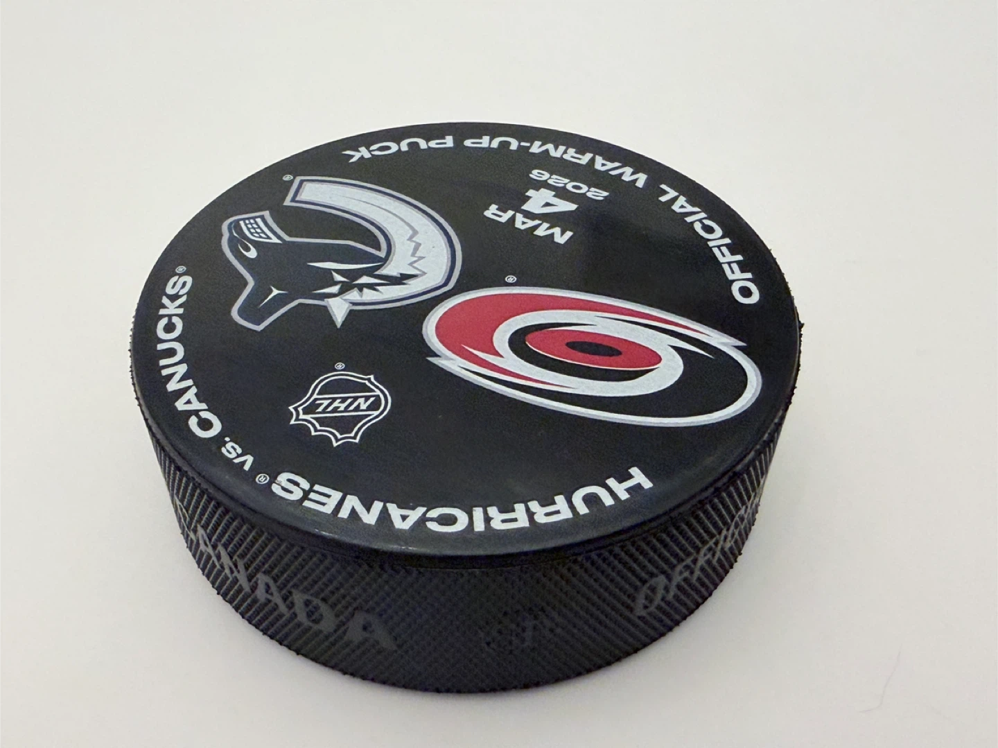 Hurricanes Canucks Ehlers Garland Official Warm-Up Puck Mar 4 - photo 4