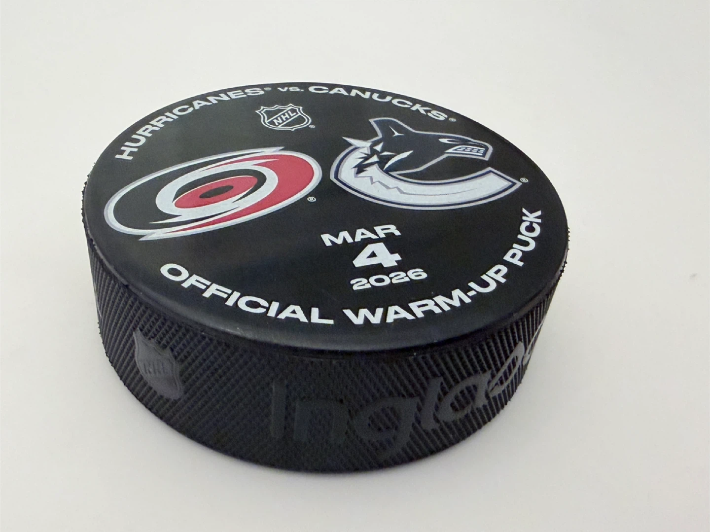 Hurricanes Canucks Ehlers Garland Official Warm-Up Puck Mar 4 - photo 2