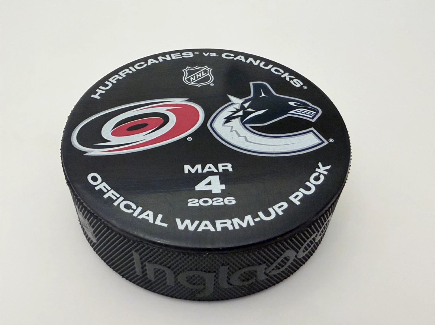 Hurricanes Canucks Ehlers Garland Official Warm-Up Puck Mar 4