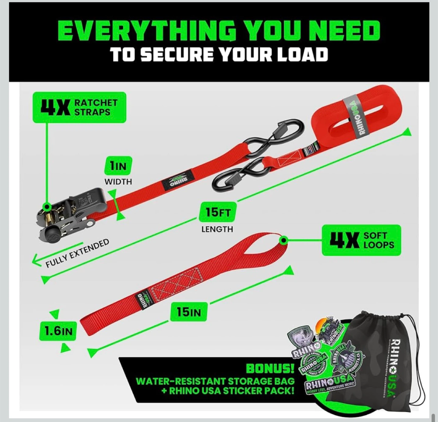 Rhino USA Ratchet Tie Down Straps W/ Safety S Hooks - photo 5
