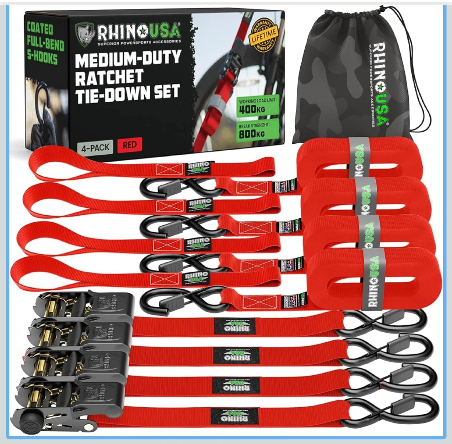 Rhino USA Ratchet Tie Down Straps W/ Safety S Hooks