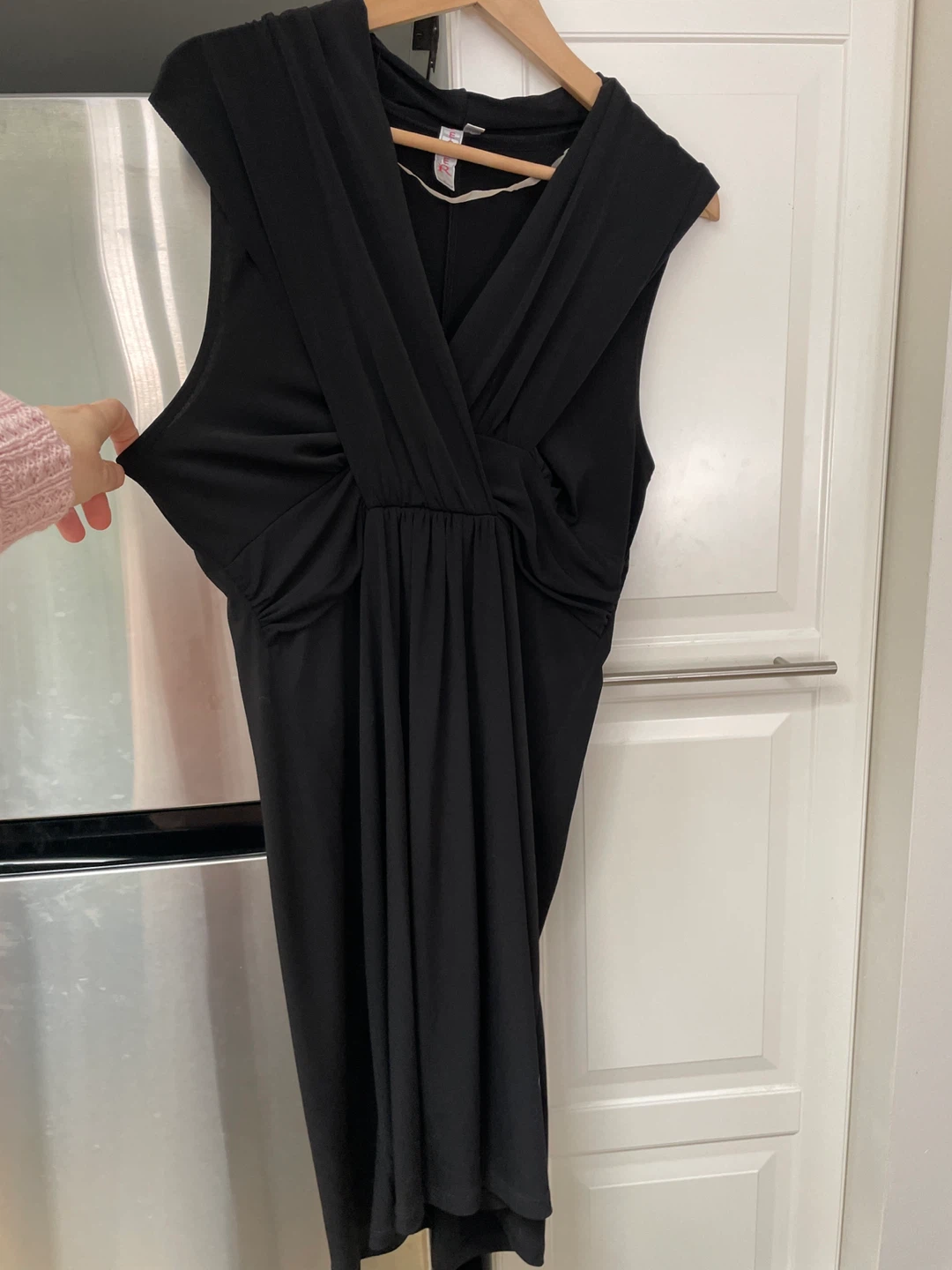 Black Ruched V-Neck Dress