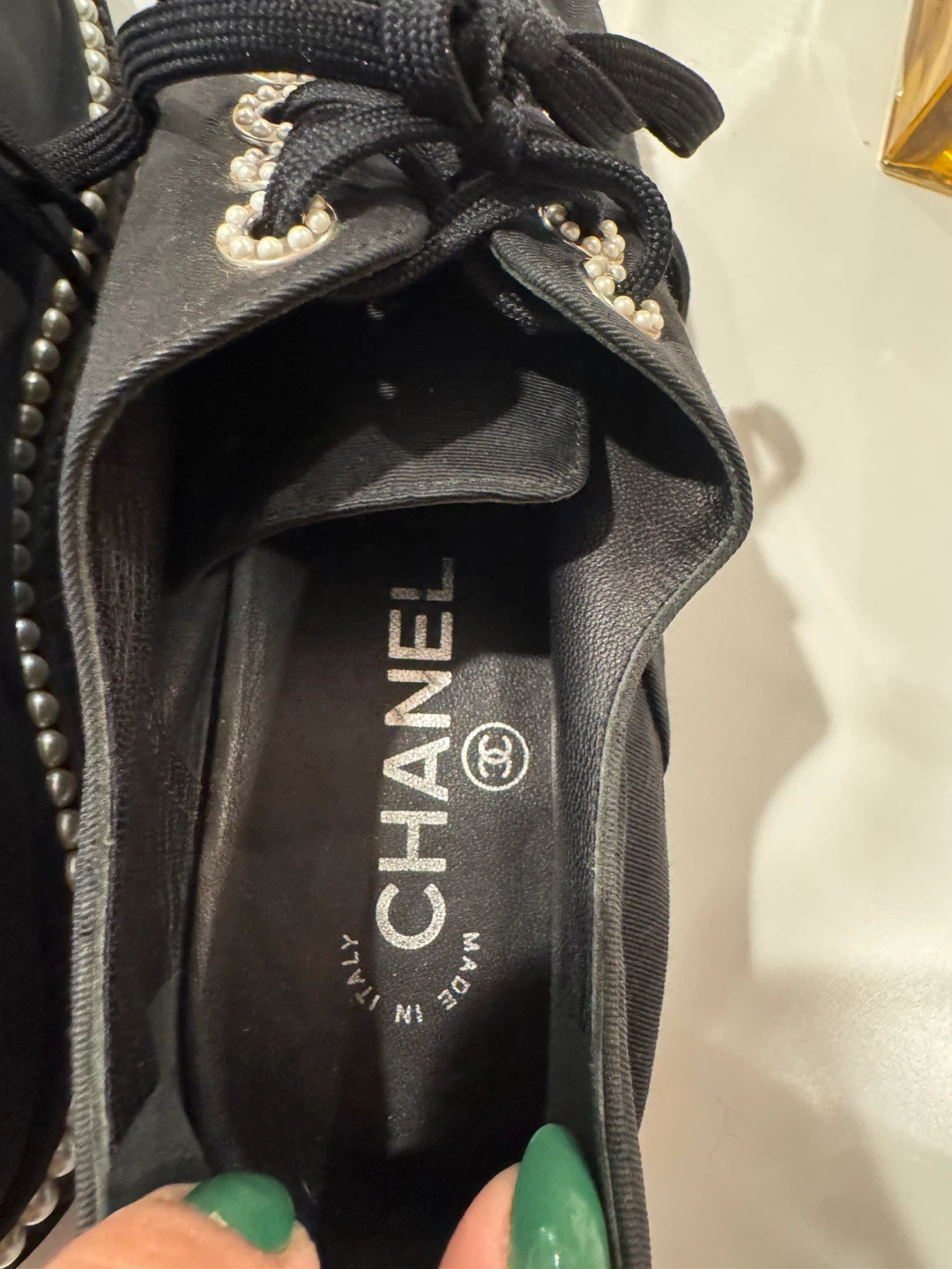 Chanel Black Canvas Pearl Embellished Sneakers - photo 5