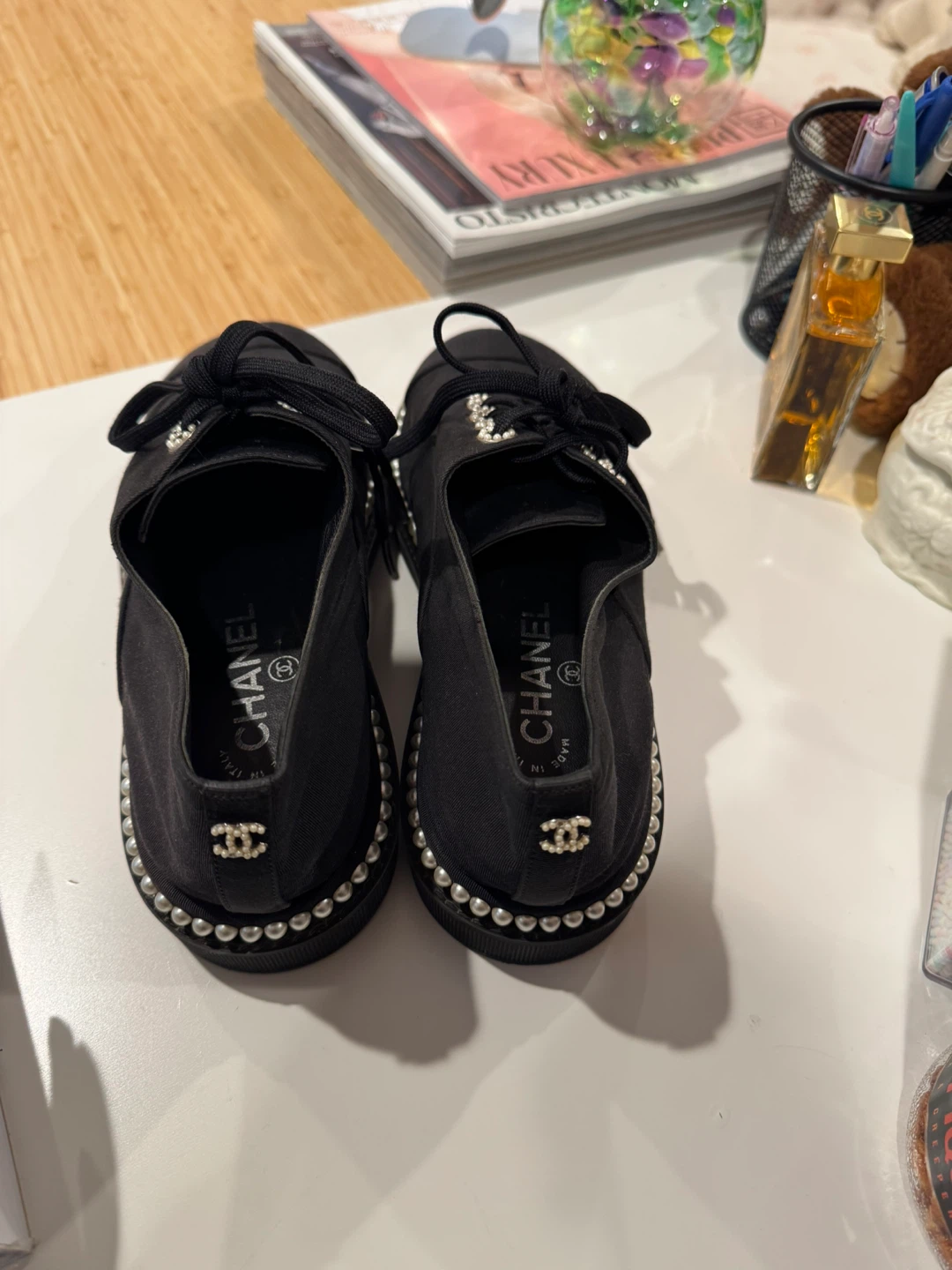 Chanel Black Canvas Pearl Embellished Sneakers - photo 4