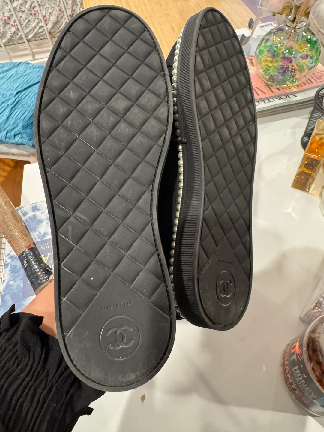 Chanel Black Canvas Pearl Embellished Sneakers - photo 3