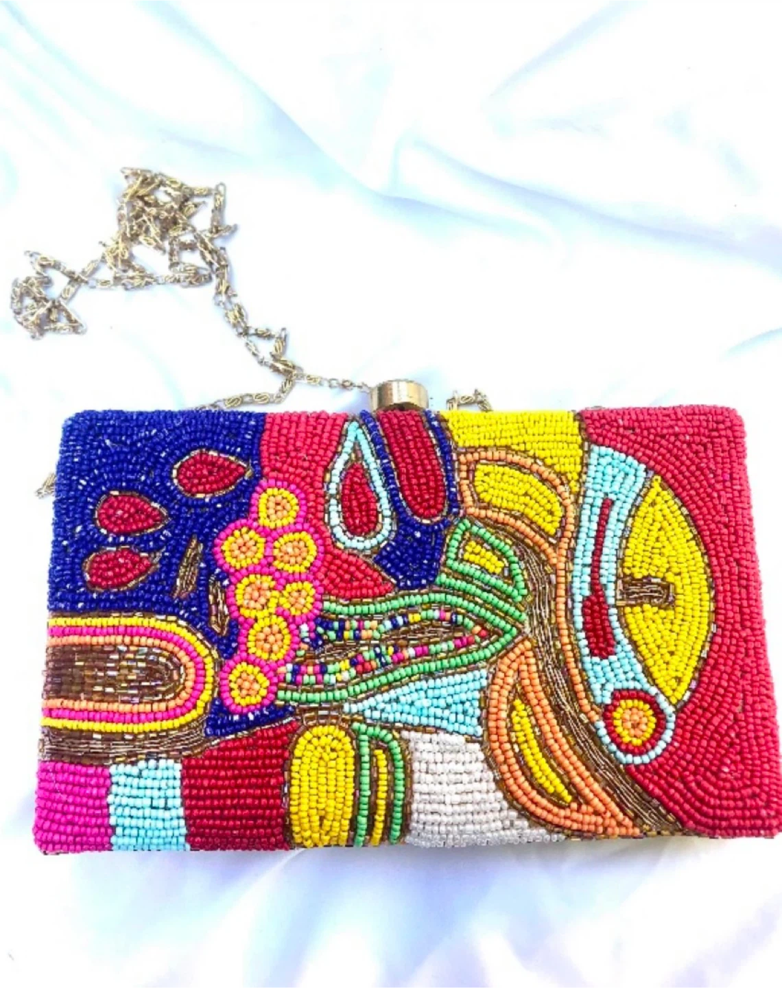 Beaded Clutch Purse with Chain Strap