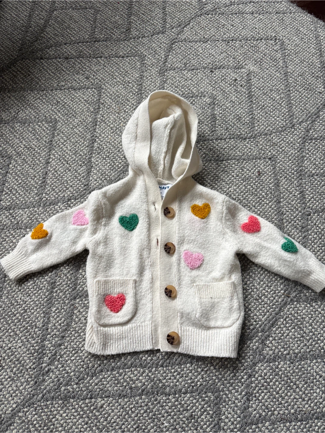 Old Navy Cream Heart Cardigan 0-3M