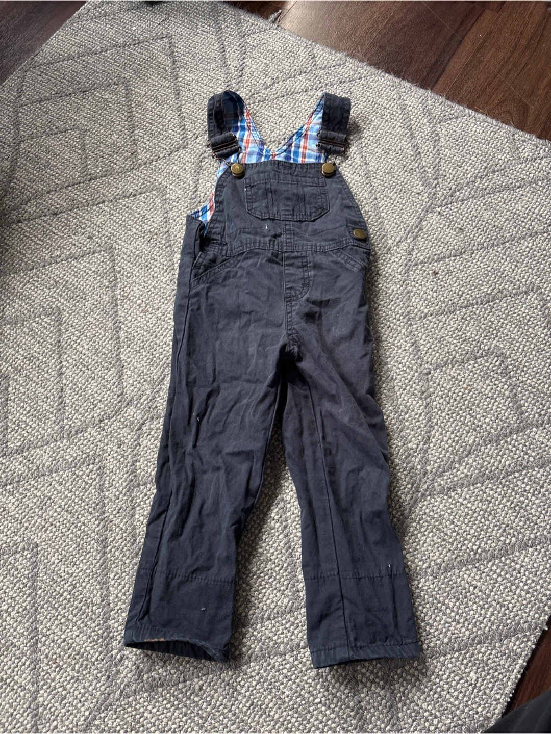 Children's Navy Overalls with Plaid Lining 2T