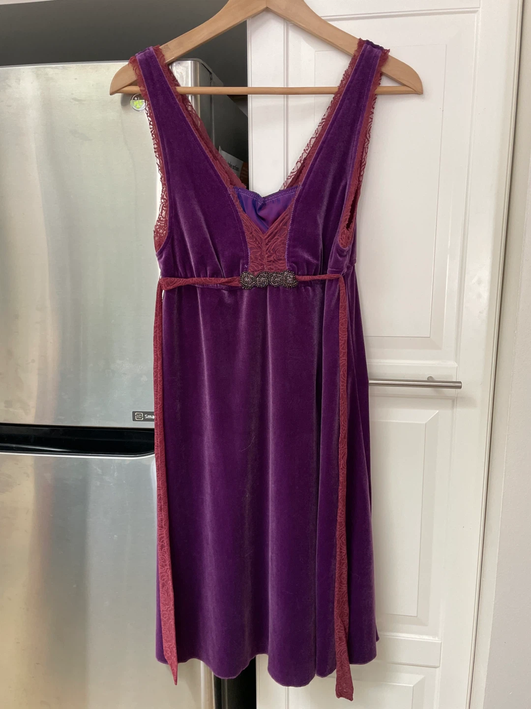 Purple Velvet Lace Trimmed Dress