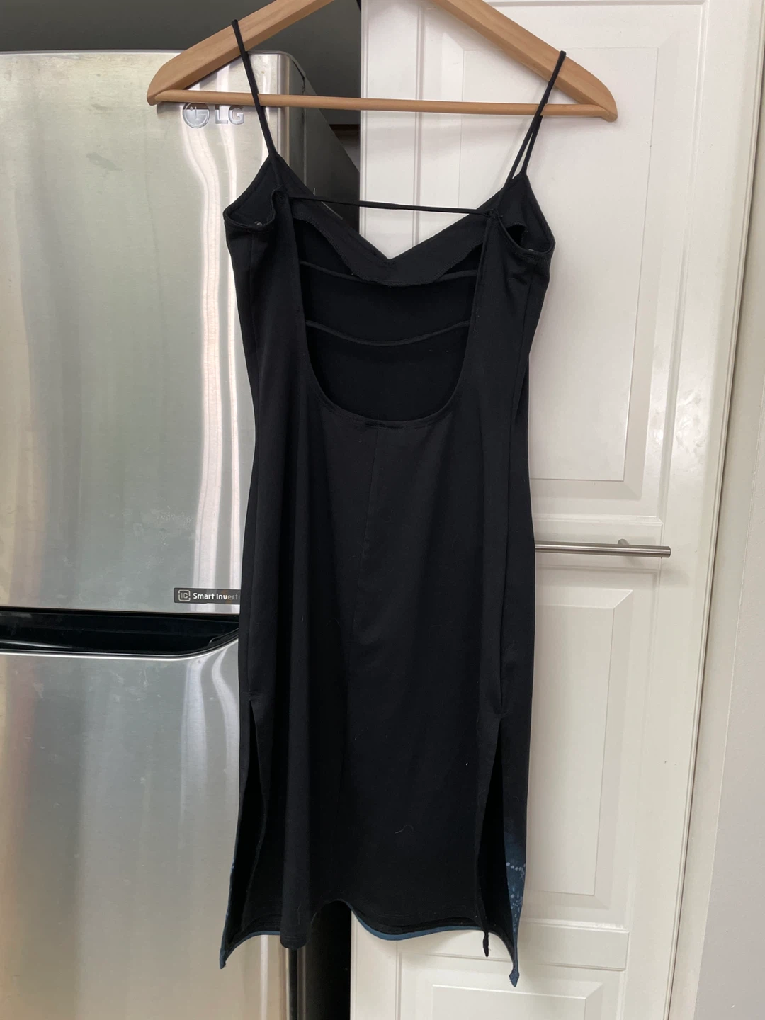 Black Spaghetti Strap Dress with Blue Print - photo 2
