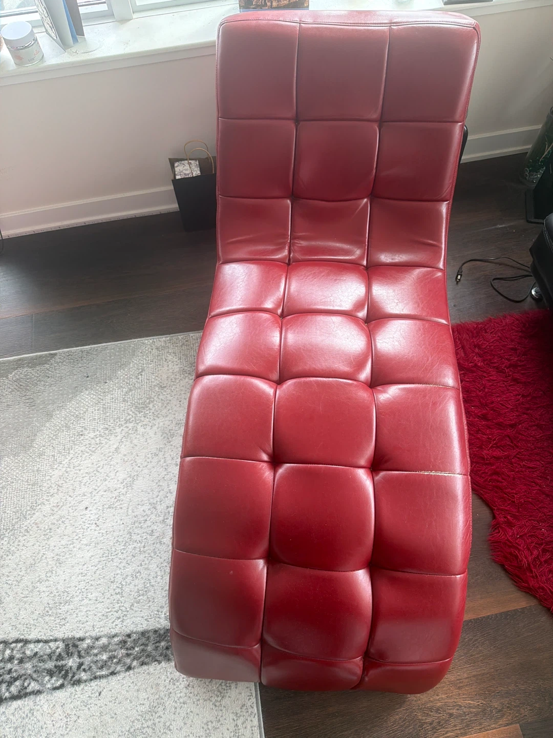 Red Faux Leather Chaise Lounge Chair - photo 2