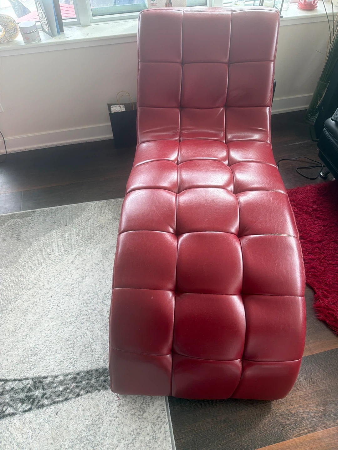 Red Faux Leather Chaise Lounge Chair