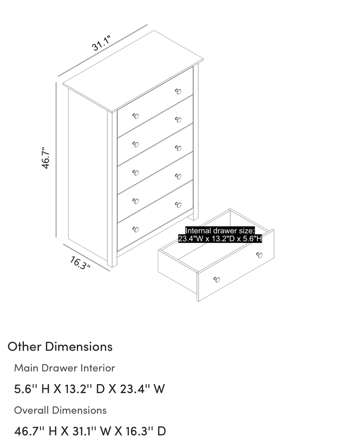 Wooden Dresser with 5 Drawers - photo 2