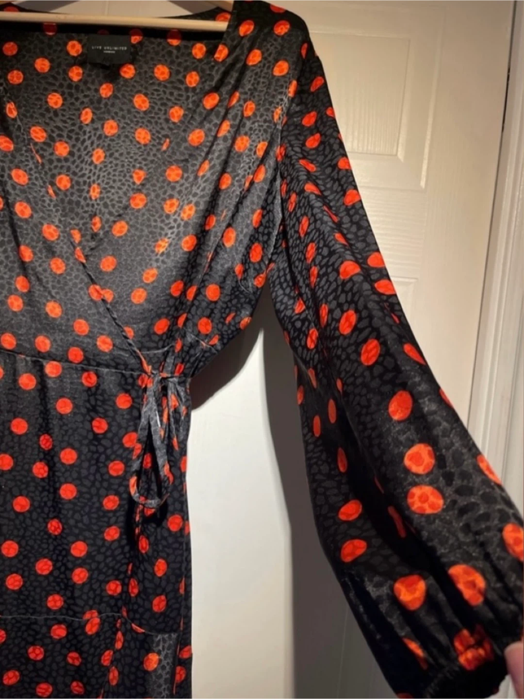 Black & Orange Dotted Polka Dot Print Wrap Dress Size XL - photo 5