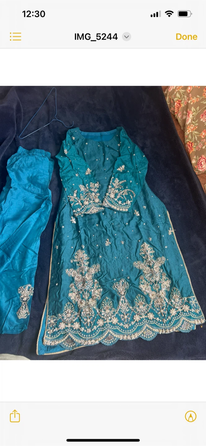 Teal Embroidered shirt trouser Set - photo 5