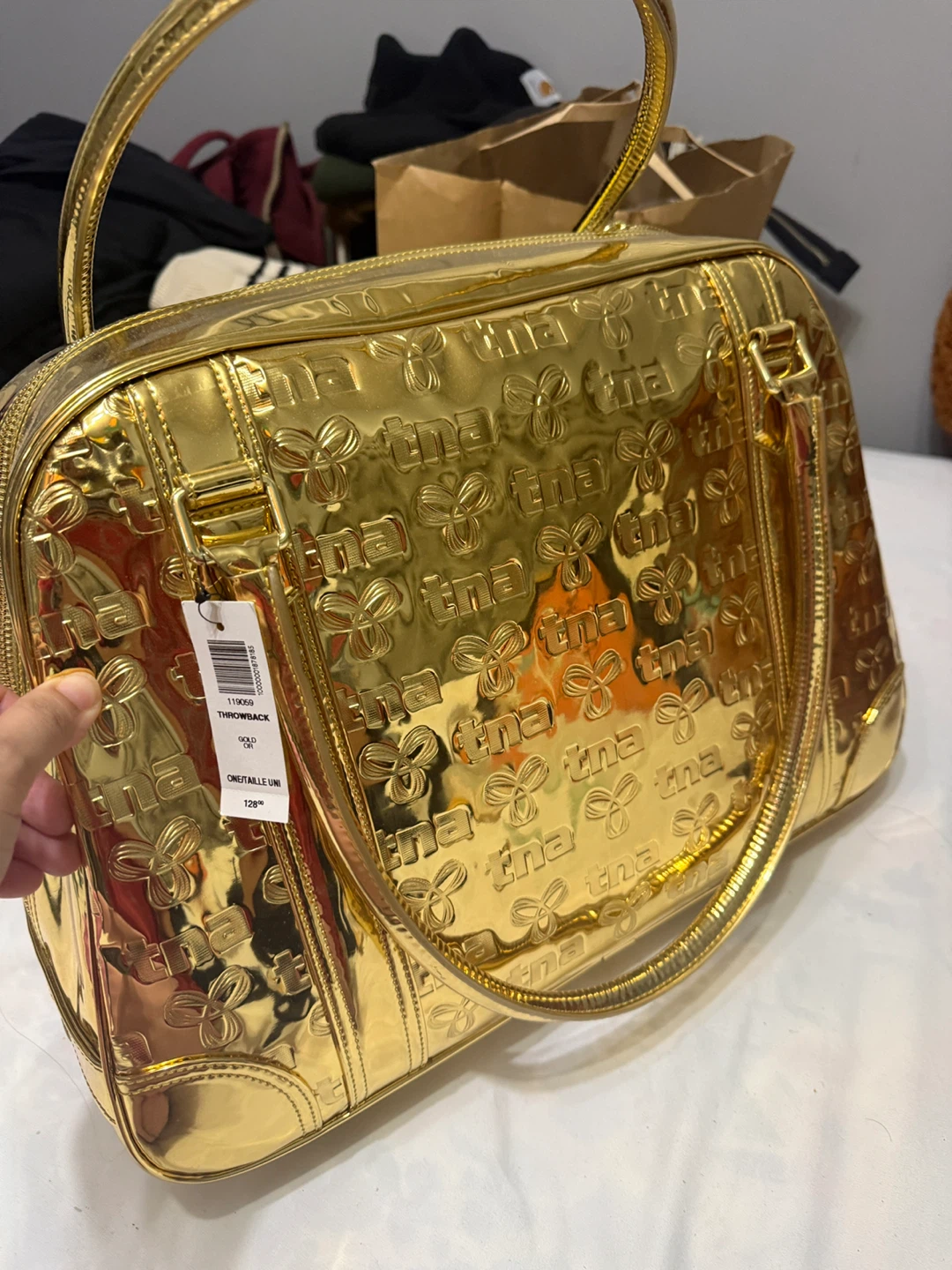Aritzia TNA Gold Metallic Throwback Bag