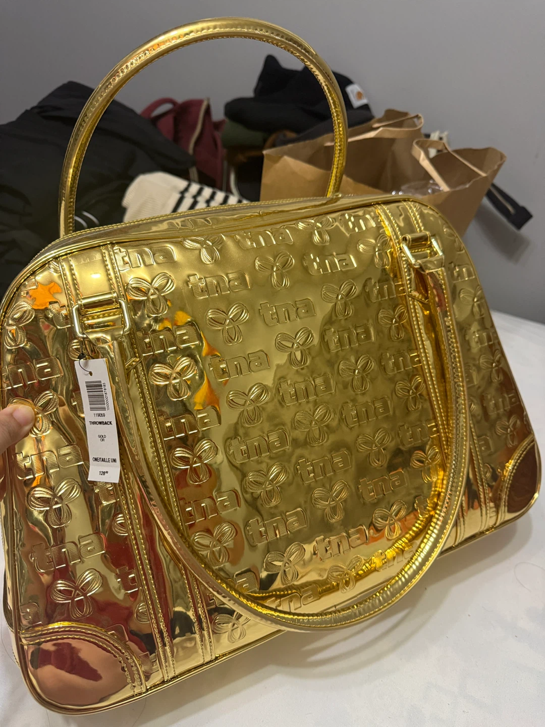 Aritzia TNA Gold Metallic Throwback Bag - photo 4
