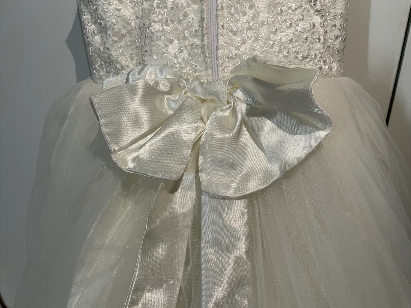 White Flower Girl Dress with Bow - photo 3