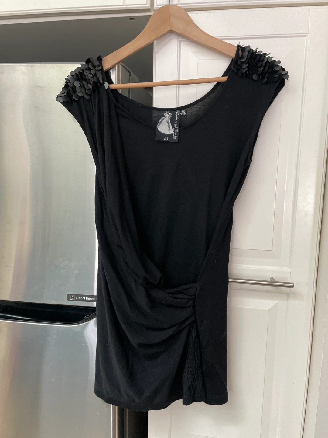Black Ruched Tunic with Sequin Shoulders