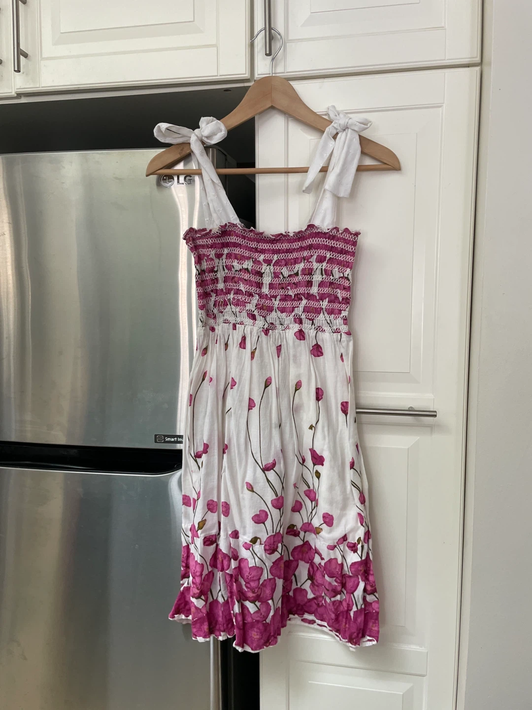 White and Pink Floral Smocked Sundress