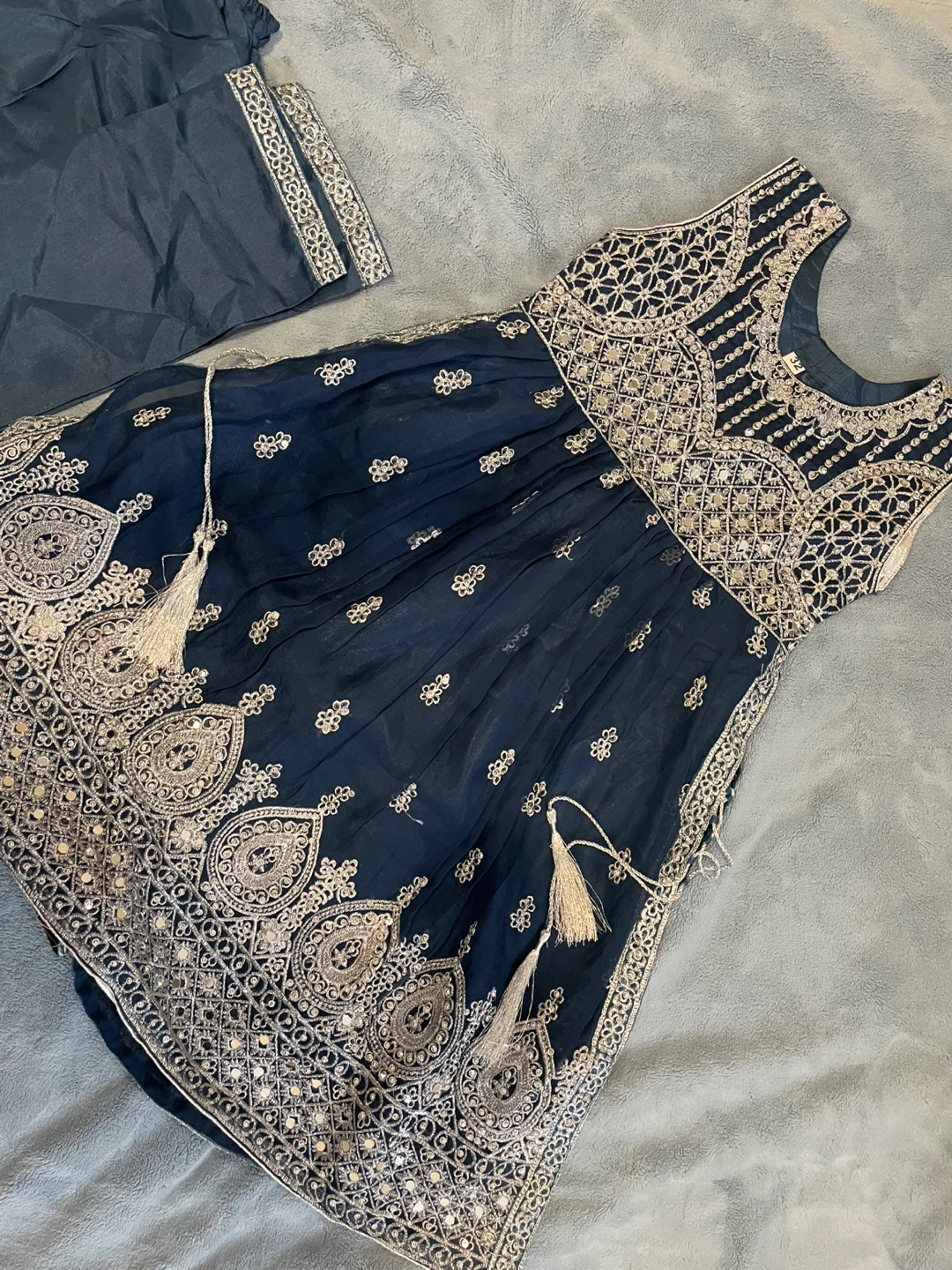 Embroidered Dark Blue Girls Eid Dress - photo 2