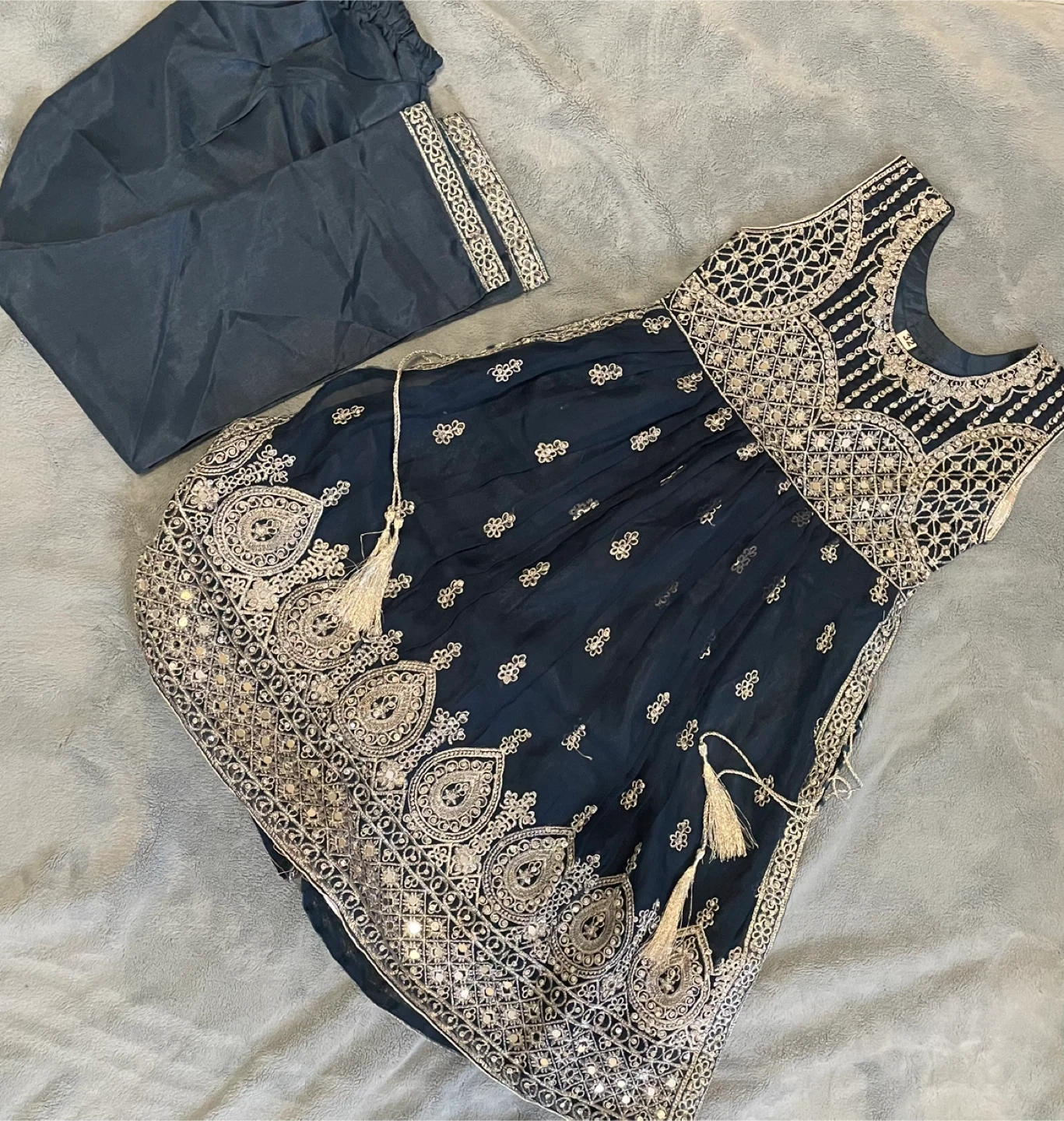 Embroidered Dark Blue Girls Eid Dress