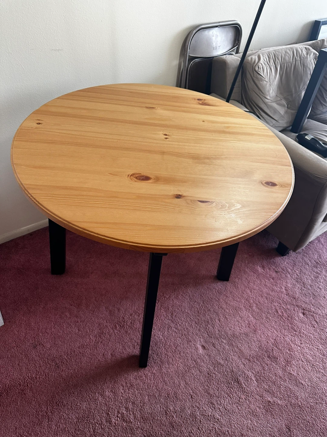 GAMLARED IKEA-Round Wooden Table with Black Legs