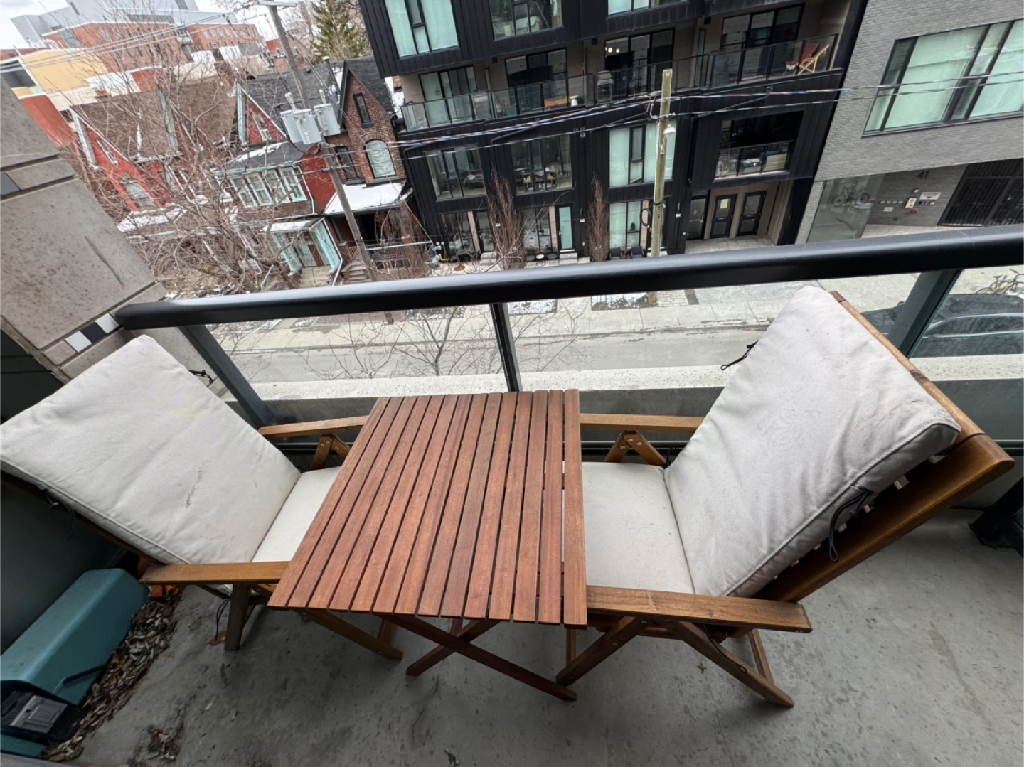 Wooden Balcony Bistro Set with Cushions