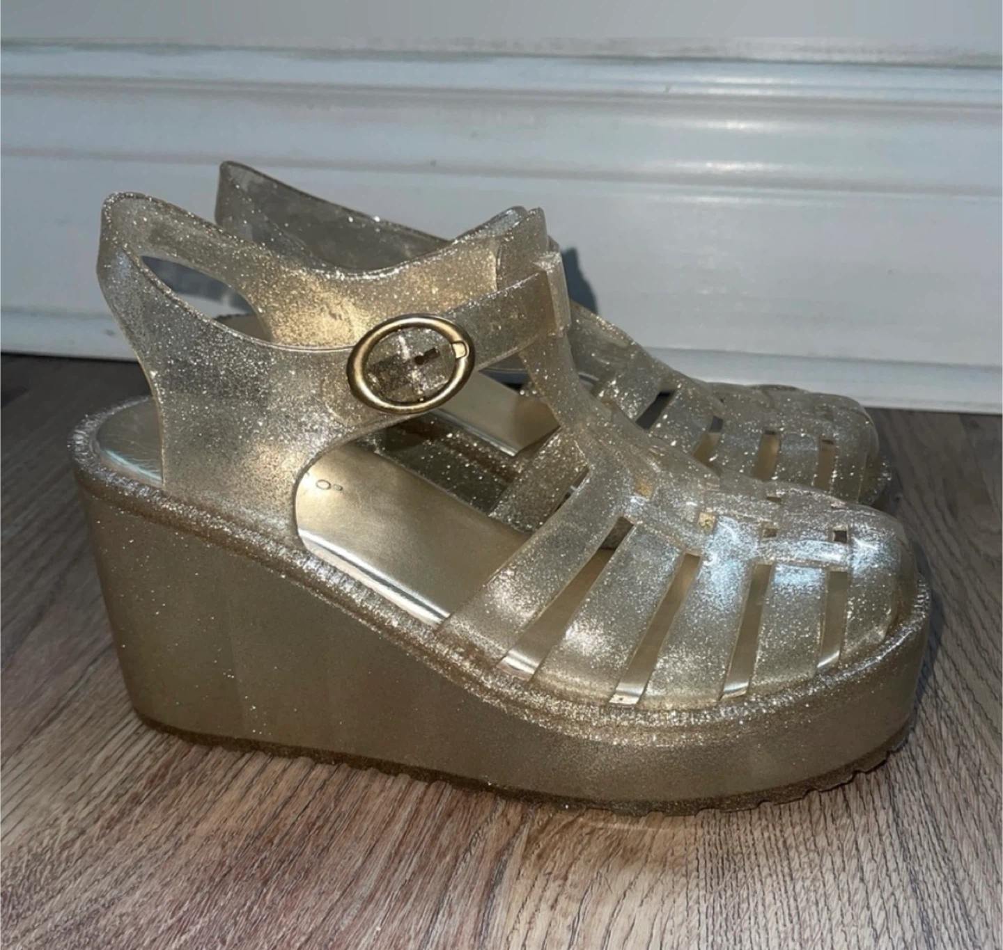 Bamboo Silver/Gold Glitter Platform Jelly Sandals Size 7
