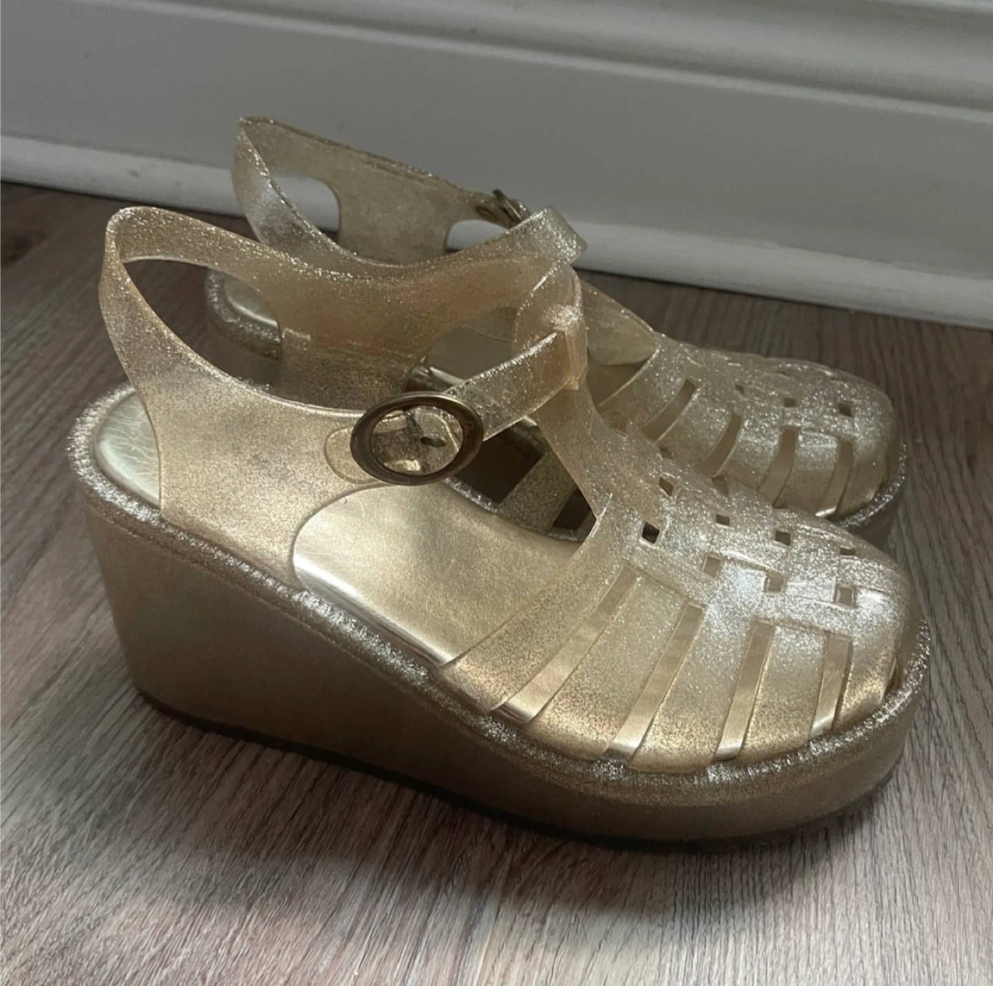 Bamboo Silver/Gold Glitter Platform Jelly Sandals Size 7 - photo 3