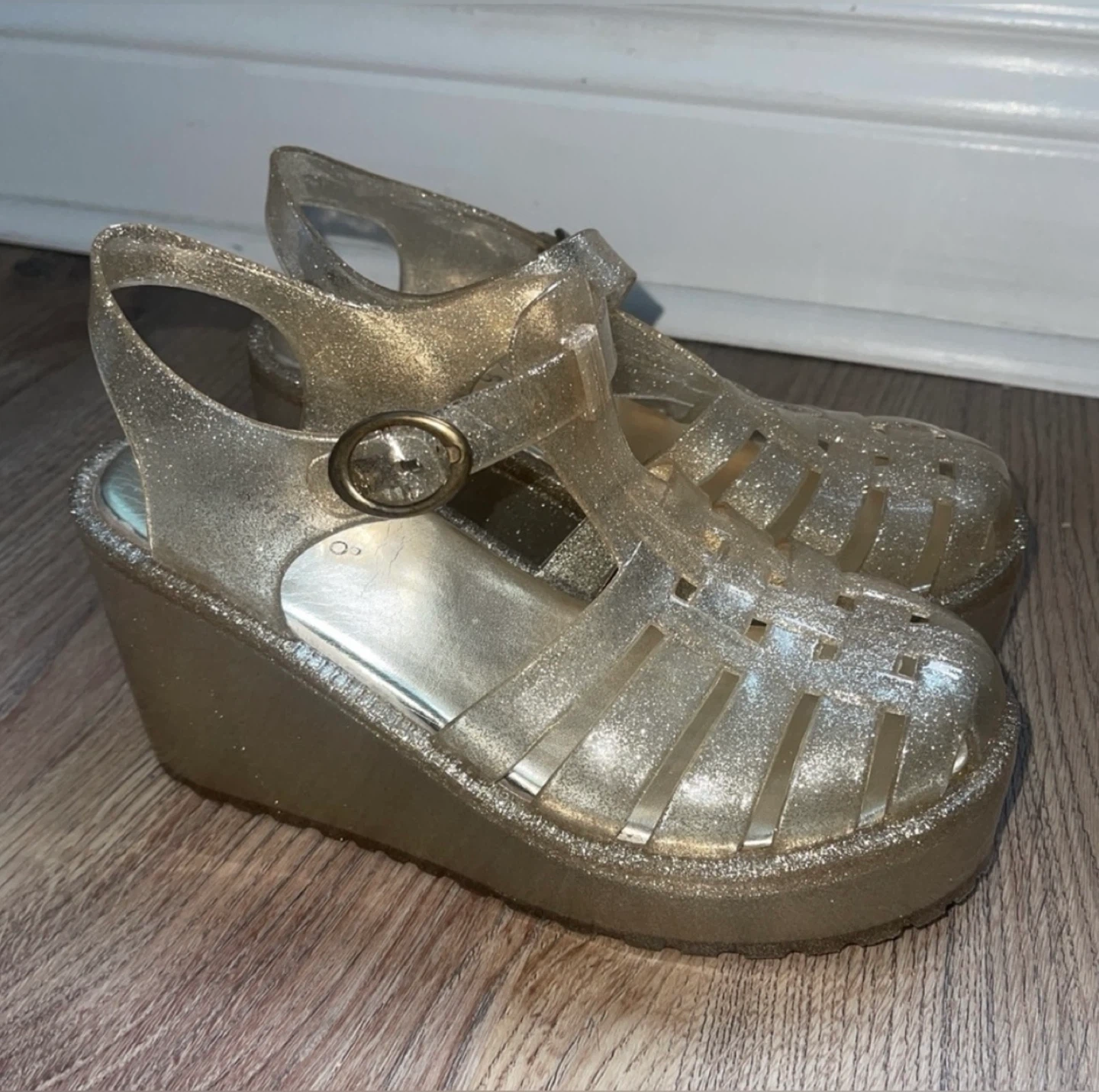 Bamboo Silver/Gold Glitter Platform Jelly Sandals Size 7 - photo 2