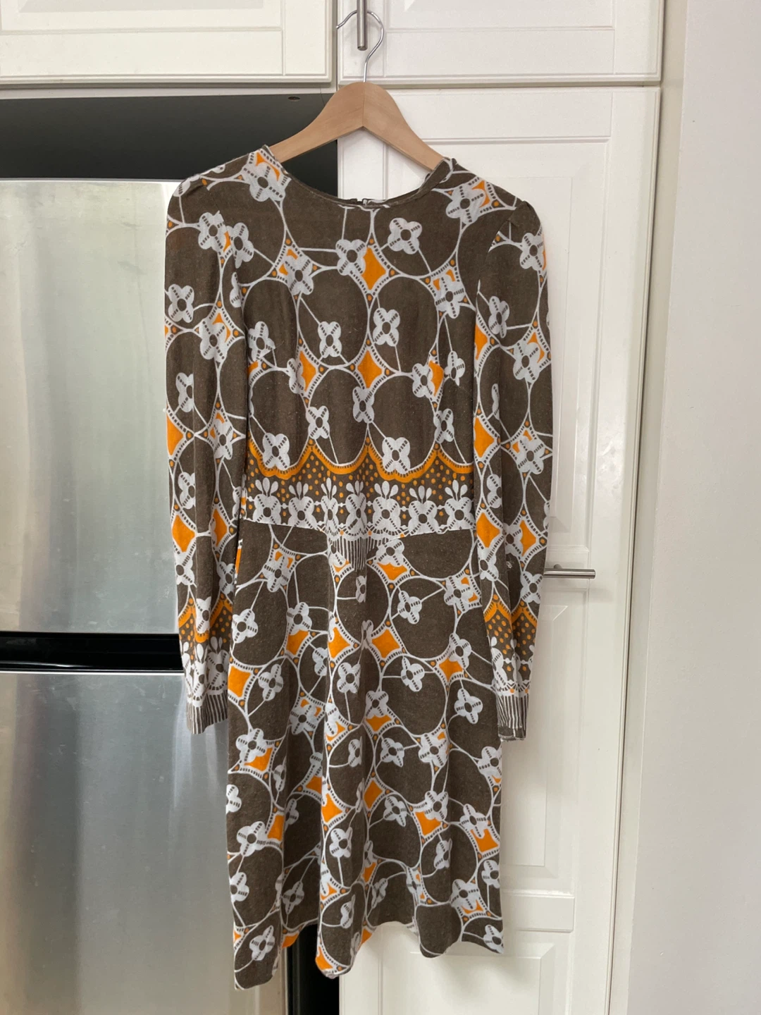 Vintage Brown Floral Print Long Sleeve Dress