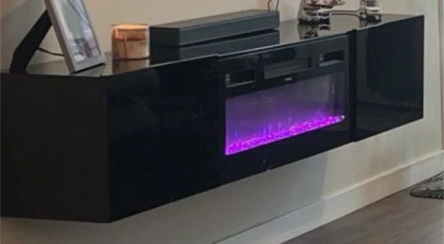 Black Floating Electric Fireplace TV Stand